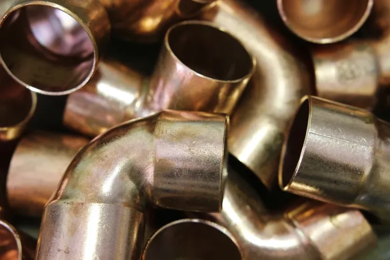Brass pipe fittings close up